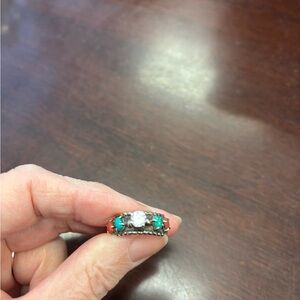 Elegant Silver Ring with Green and White Stones